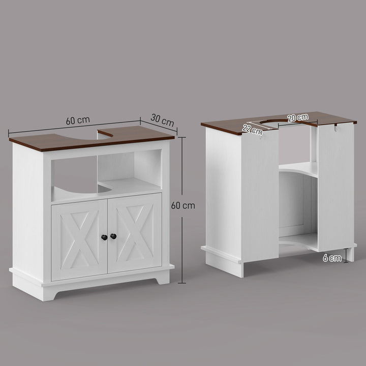 Móvel para Lavatório Pousar de Madeira Armário Casa de Banho com 2 Portas e Prateleira 60x30x60 cm Branco e Madeira