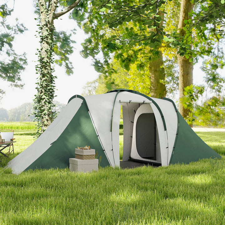 Tenda de Campismo Familiar para 4-6 Pessoas com 2 Dormitórios Tenda de Campismo Grande Impermeável 3000 mm com Bolsa de Transporte 555x225x190 cm Cinza e Verde