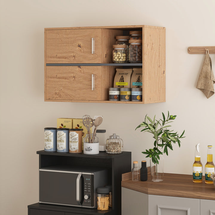 Móvel Auxiliar Casa de Banho Móvel para Casa de Banho de Parede com Compartimentos Abertos e 2 Portas Móvel Casa de Banho Moderno 80x35x57,5 cm Madeira