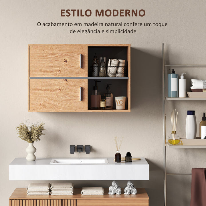 Móvel Auxiliar Casa de Banho Móvel para Casa de Banho de Parede com Compartimentos Abertos e 2 Portas Móvel Casa de Banho Moderno 80x35x57,5 cm Madeira