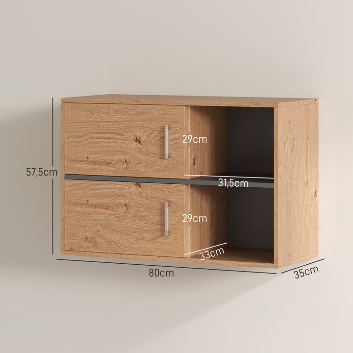 Móvel Auxiliar Casa de Banho Móvel para Casa de Banho de Parede com Compartimentos Abertos e 2 Portas Móvel Casa de Banho Moderno 80x35x57,5 cm Madeira