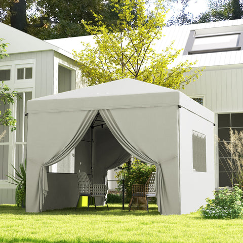 Tenda Dobrável 3x3 m Tenda de Jardim com 4 Paredes Laterais 2 Janelas de Malha Altura Ajustável Bolsa de Transporte Impermeável e Anti-UV para Campismo Festas Branco