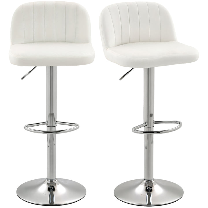 Conjunto de 2 Bancos de Bar Estofados em Pelúcia Bancos Altos de Sala de Jantar com Altura Ajustável Assento Giratório e Apoio para os Pés Carga Máxima 120kg 43x45x81-101cm Creme