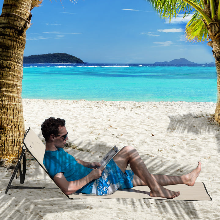 Conjunto de 2 Esteiras de Praia Dobrável Esteiras Acolchoadas com Encosto Reclinável e Bolsa de Transporte para Jardim Campismo 142x51x40 cm Bege