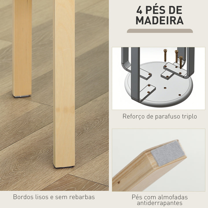 Conjunto de 4 Bancos Empilháveis Redondos Bancos Baixos de Cozinha com Assento Acolchoado para Sala de Jantar Quarto Escritório Sala Caqui e Madeira