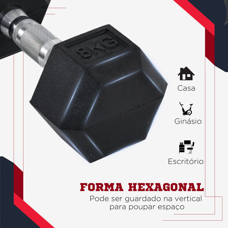 Conjunto de Halteres 16 kg com Barra Metálica e Cabeça Hexagonal Conjunto Pesos para Treino em Casa Ginásio 30,5x12,7 cm Preto e Prata