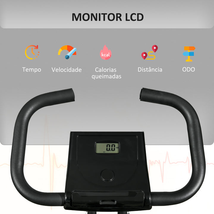 Bicicleta Estática Dobrável com 8 Níveis de Resistência Magnética Bicicleta de Exercício Fitness com Ecrã LCD e Assento Regulável para Casa Escritório 43x85x109 cm Preto