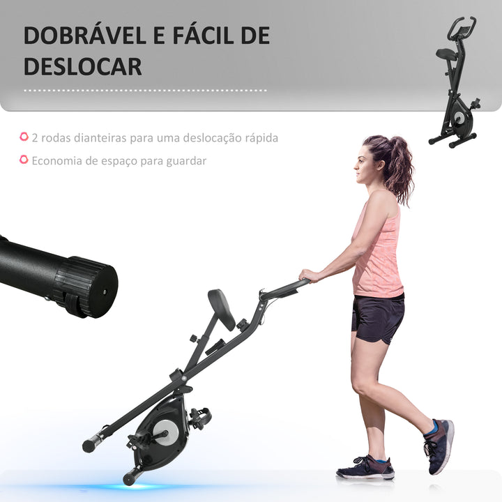 Bicicleta Estática Dobrável com 8 Níveis de Resistência Magnética Bicicleta de Exercício Fitness com Ecrã LCD e Assento Regulável para Casa Escritório 43x85x109 cm Preto