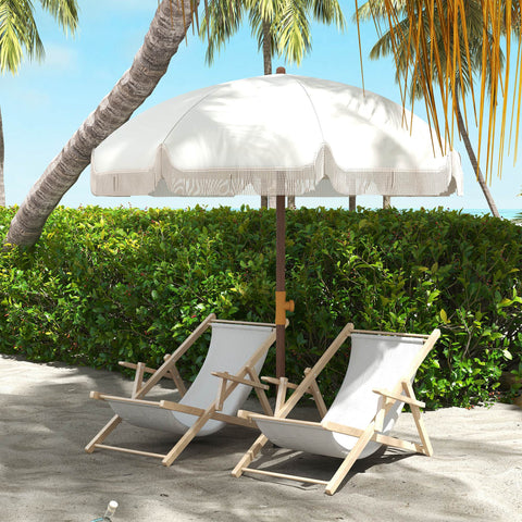 Chapéu de Sol de Praia Ø190x210 cm Chapéu de Sol para Terraço com 8 Varas Abertura Manual Anti-UV Impermeável e Bolsa de Transporte para Jardim Piscina Creme