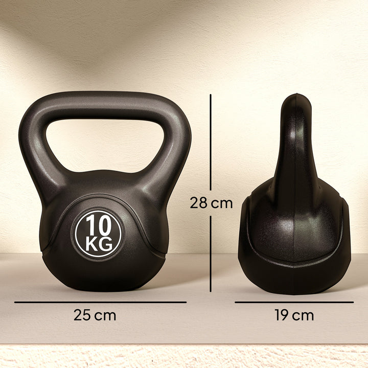 Peso Russo de 10 kg Kettlebell Preenchido de Areia com Punho Largo e Antiderrapante para Trenos em Casa e Ginásio 25x19x28 cm Preto