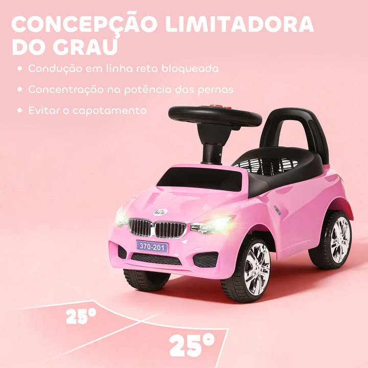 Carro Andador para Crianças de 18-36 Meses com Faróis Música Buzina Volante Compartimento de Armazenamento e Alça para Empurrar 63,5x28x36 Rosa