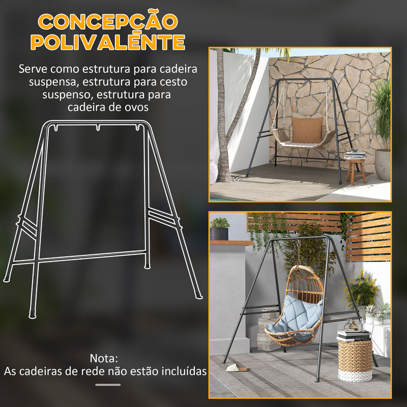 Suporte para Cadeira Suspensa 130 cm Suporte para Baloiço com Estrutura em Aço Capacidade 150 kg para Pátio Terraço Varanda Jardim Preto