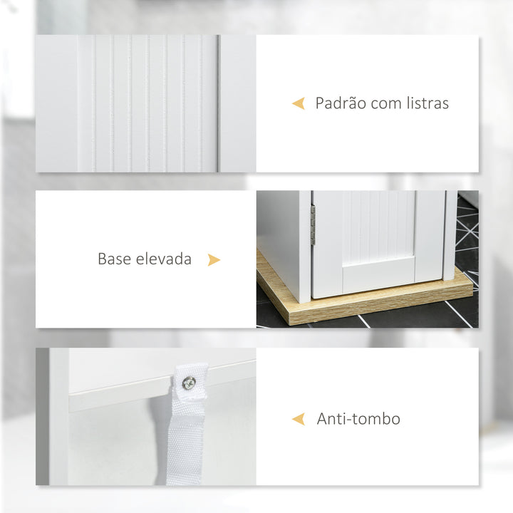 Armário Casa de Banho Armário Auxiliar Casa de Banho com Prateleiras Ajustáveis e Suporte para Papel Higiénico 20x20x80 cm Branco