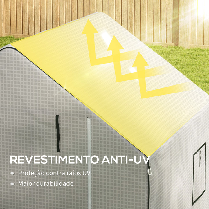 Cobertura para Estufa 140x143x190 cm Cobertura de Substituição para Estufa com Janela Porta com Fecho de Correr Anti-UV Proteção de Plantas para Jardim Branco