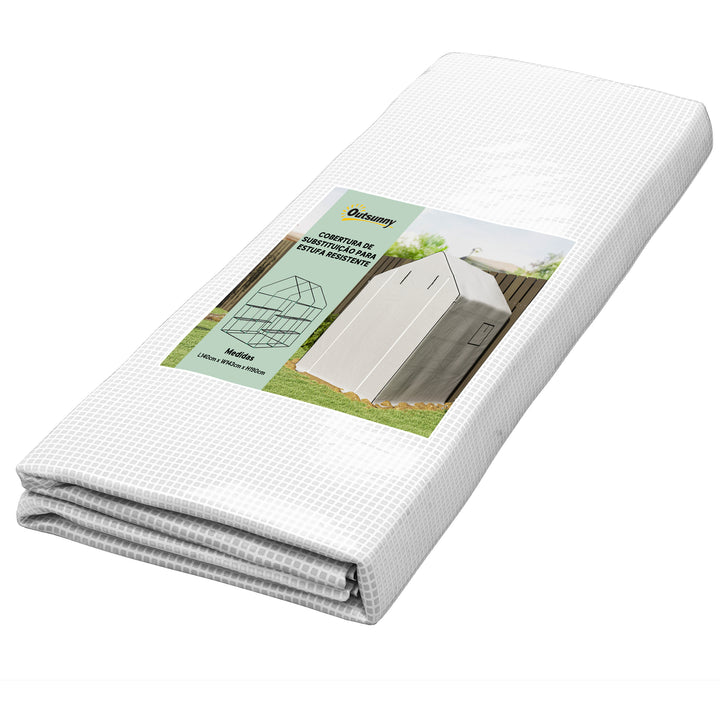 Cobertura para Estufa 140x143x190 cm Cobertura de Substituição para Estufa com Janela Porta com Fecho de Correr Anti-UV Proteção de Plantas para Jardim Branco
