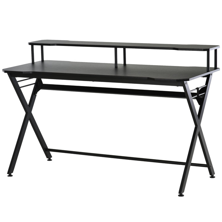Mesa gaming para jogos secretária com suporte para monitor e fones de ouvido 140x60x90 cm Preto