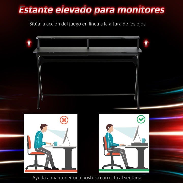 Mesa gaming para jogos secretária com suporte para monitor e fones de ouvido 140x60x90 cm Preto