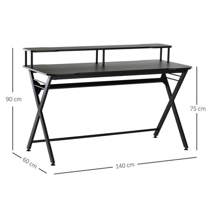 Mesa gaming para jogos secretária com suporte para monitor e fones de ouvido 140x60x90 cm Preto