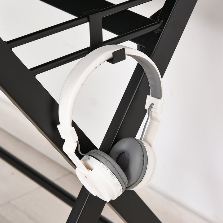 Mesa gaming para jogos secretária com suporte para monitor e fones de ouvido 140x60x90 cm Preto