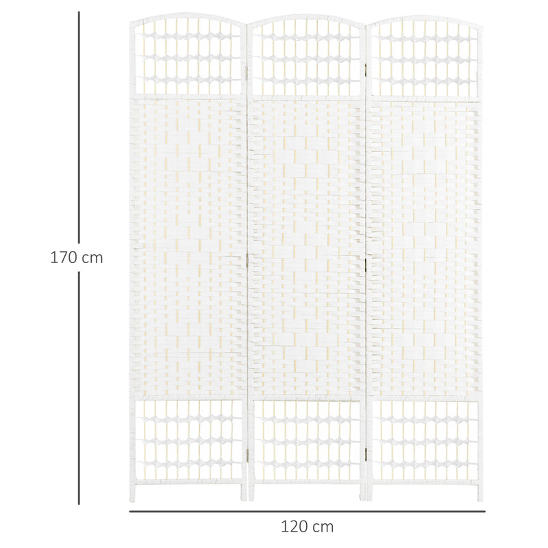 Biombo Separador de Ambientes de 3 Painéis 120x170 cm Divisória de Ambientes Dobrável com Corda de Papel e Estrutura de Madeira Decoração para Dormitório Sala de Estar Branco