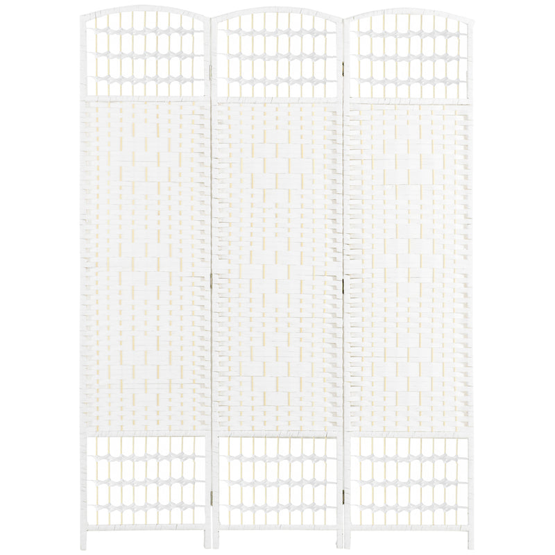 Biombo Separador de Ambientes de 3 Painéis 120x170 cm Divisória de Ambientes Dobrável com Corda de Papel e Estrutura de Madeira Decoração para Dormitório Sala de Estar Branco