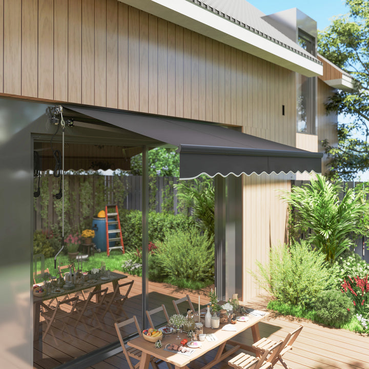 Toldo Elétrico Retrátil com Controlo Remoto 296x250 cm Toldo de Exterior Enrolável com Manivela Estrutura de Alumínio e Proteção UV30+ para Jardim Porta Janela Cinza