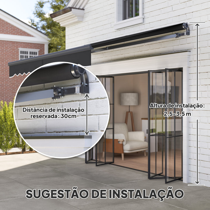 Toldo Elétrico Retrátil com Controlo Remoto 296x250 cm Toldo de Exterior Enrolável com Manivela Estrutura de Alumínio e Proteção UV30+ para Jardim Porta Janela Cinza