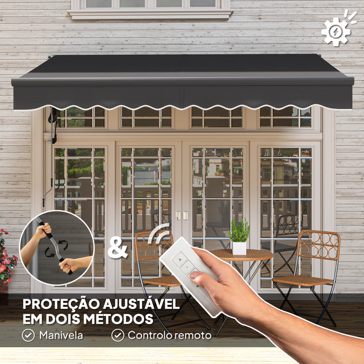 Toldo Elétrico Retrátil com Controlo Remoto 296x250 cm Toldo de Exterior Enrolável com Manivela Estrutura de Alumínio e Proteção UV30+ para Jardim Porta Janela Cinza