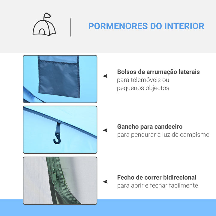 Tenda de Campismo Pop-up para 4-5 Pessoas Tenda de Campismo Instantânea com Janelas Bolsos e Bolsa de Transporte Impermeável Anti-UV 263,5x220x123 cm Azul