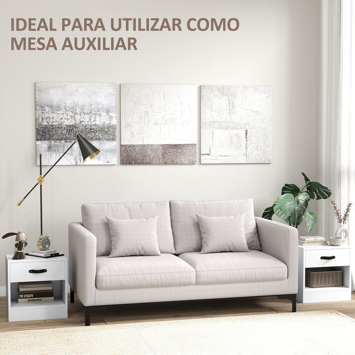 Conjunto de 2 Mesas de Cabeceira Mesas de Cabeceira para Dormitório Estreitas com Gaveta e Compartimento Aberto 39x28x41 cm Branco