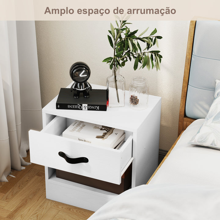Conjunto de 2 Mesas de Cabeceira Mesas de Cabeceira para Dormitório Estreitas com Gaveta e Compartimento Aberto 39x28x41 cm Branco