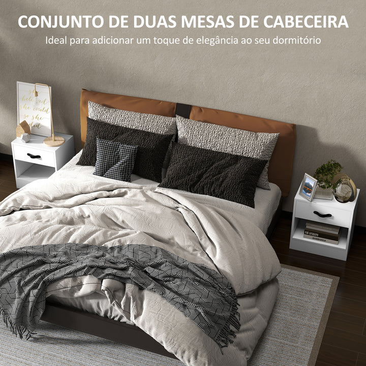 Conjunto de 2 Mesas de Cabeceira Mesas de Cabeceira para Dormitório Estreitas com Gaveta e Compartimento Aberto 39x28x41 cm Branco