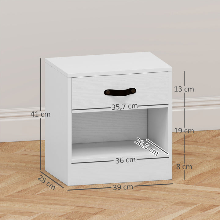 Conjunto de 2 Mesas de Cabeceira Mesas de Cabeceira para Dormitório Estreitas com Gaveta e Compartimento Aberto 39x28x41 cm Branco
