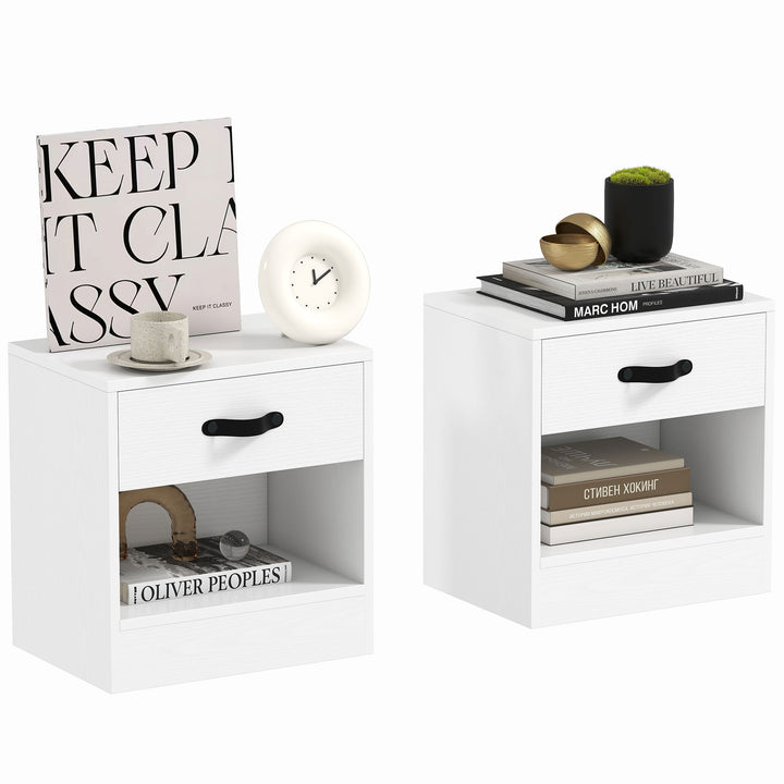 Conjunto de 2 Mesas de Cabeceira Mesas de Cabeceira para Dormitório Estreitas com Gaveta e Compartimento Aberto 39x28x41 cm Branco