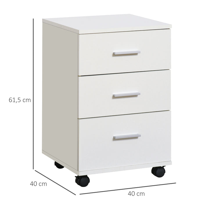 Armário de escritório com 3 gavetas Rodas com freio Fechadura 40x41,5x61,5 cm Branco
