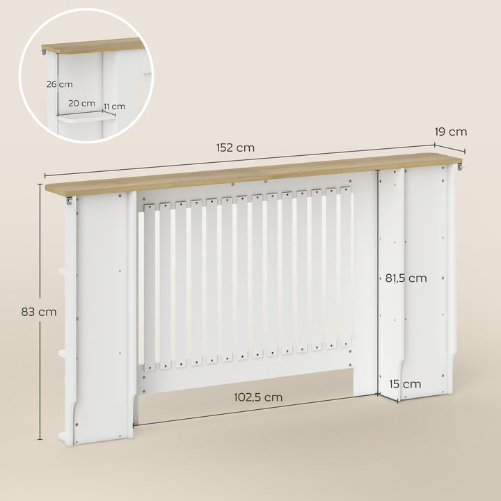 Cobertura para Radiadores com Prateleiras Cobertura de Radiador em MDF Cobertura para Radiador Desenho Moderno de Ripas para Sala de Estar Quarto 152x19x83 cm Branco