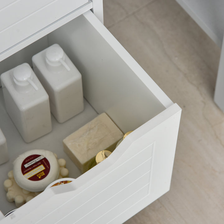 Armário de banheiro com prateleira aberta 2 gavetas 30x30x89 cm Branco