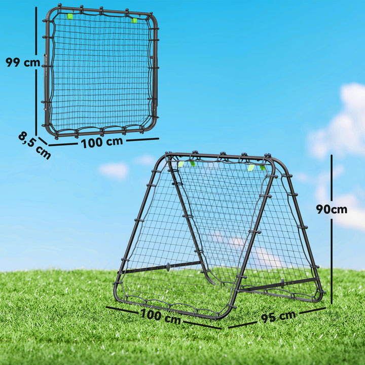 Rede de Rebote Dobrável para Treino Desportivo Ajustável em 5 Níveis de Ângulo com Tubo de Aço para Futebol Ténis e Basebol 100x95x90 cm Preto