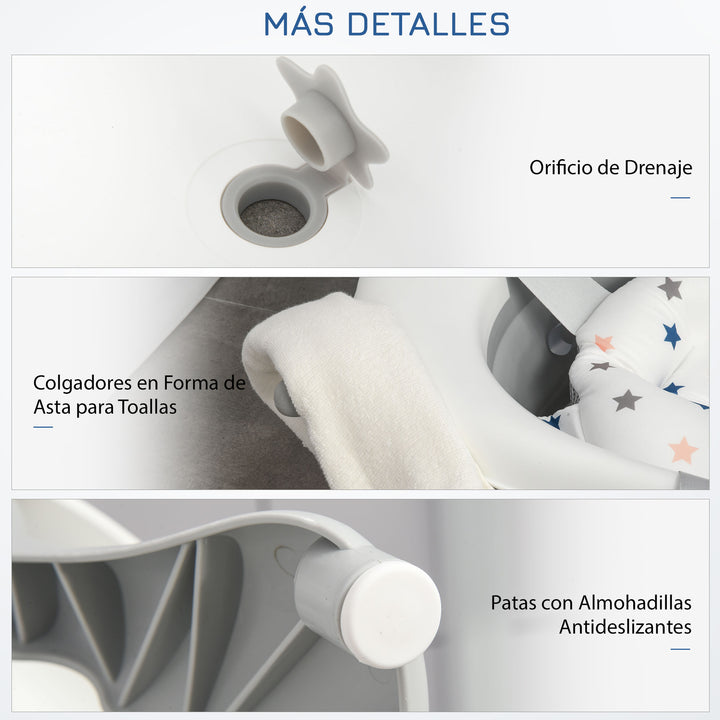 Banheira para Bebé até 3 anos Dobrável 30 litros com tampa termossensível e almofada 81,5x50,5x23,5 cm Cinza e branco