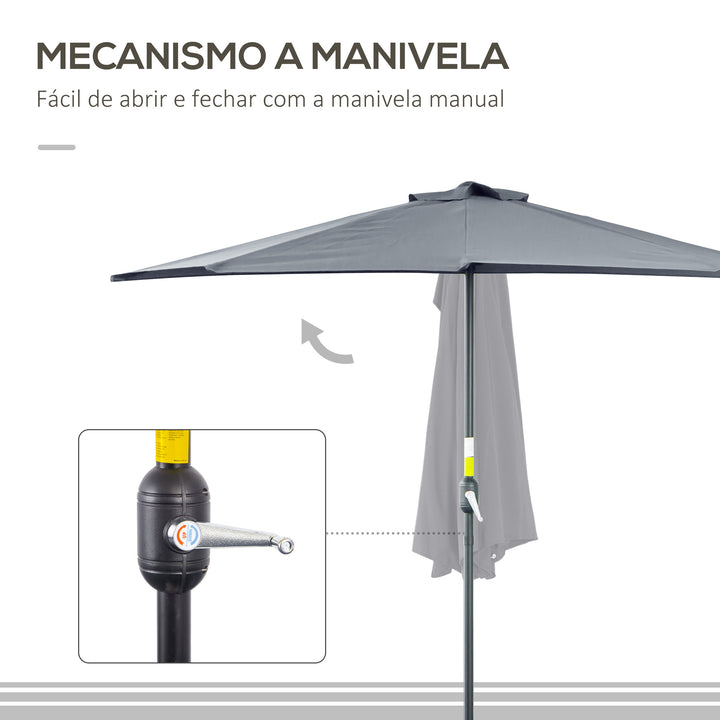 Chapéu de Sol Semicircular 269x138x236cm Chapéu de Sol à Manivela para Jardim Terraço Pátio Piscina Cinza