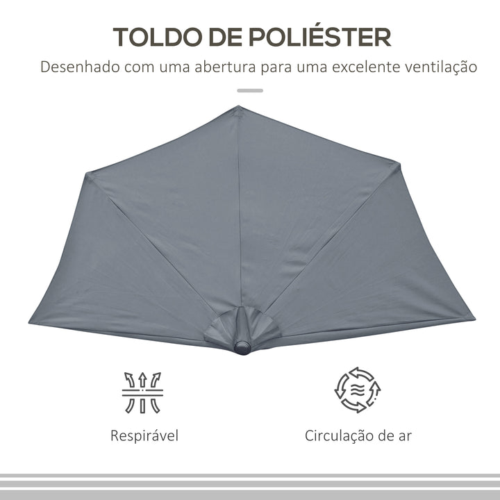 Chapéu de Sol Semicircular 269x138x236cm Chapéu de Sol à Manivela para Jardim Terraço Pátio Piscina Cinza