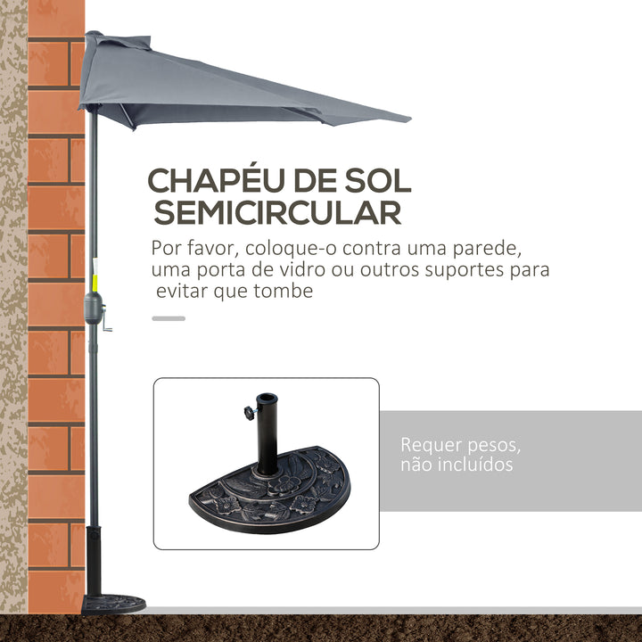 Chapéu de Sol Semicircular 269x138x236cm Chapéu de Sol à Manivela para Jardim Terraço Pátio Piscina Cinza