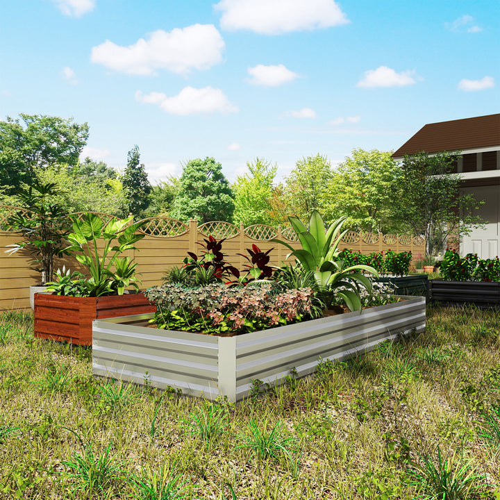 Floreira Exterior Grande Retangular em Aço Galvanizado Horta Urbana para Cultivo de Plantas Vaso de Grande Dimensão com Fundo Aberto, Resistente às Intempéries 241x90,5x30 cm Prata