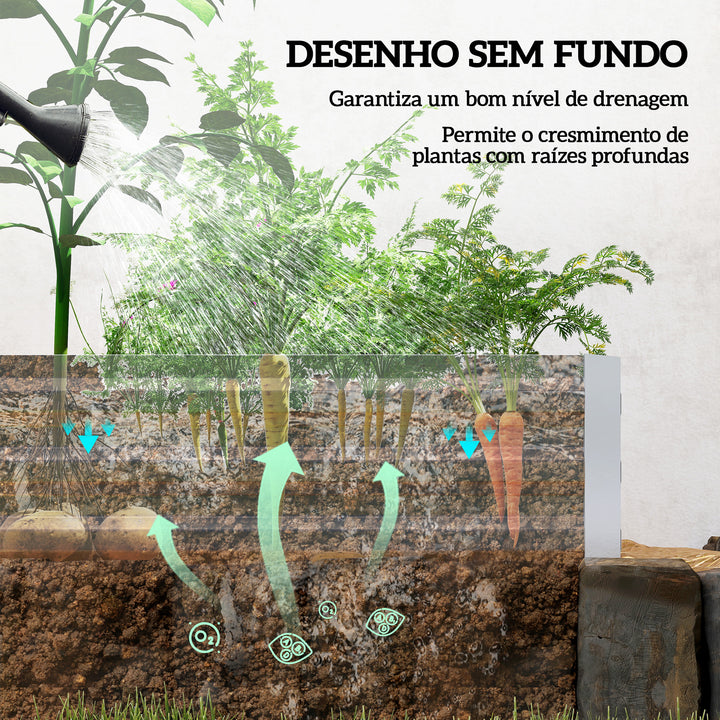 Floreira Exterior Grande Retangular em Aço Galvanizado Horta Urbana para Cultivo de Plantas Vaso de Grande Dimensão com Fundo Aberto, Resistente às Intempéries 241x90,5x30 cm Prata