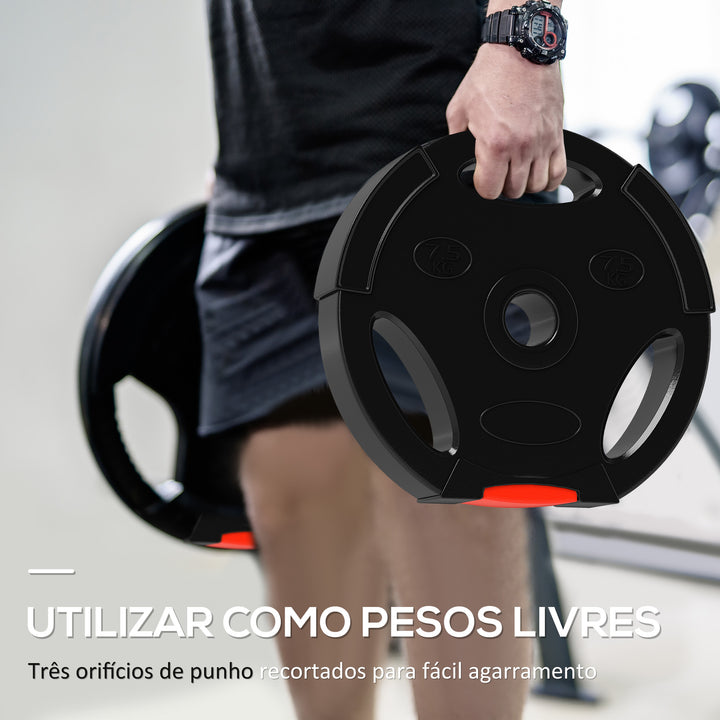 Conjunto de Discos de Pesos de 4 Peças Discos de Pesos 2x7,5 kg e 2x5 kg com Orifícios de 2,5 cm para Treino Fitness em Casa Ginásio Preto
