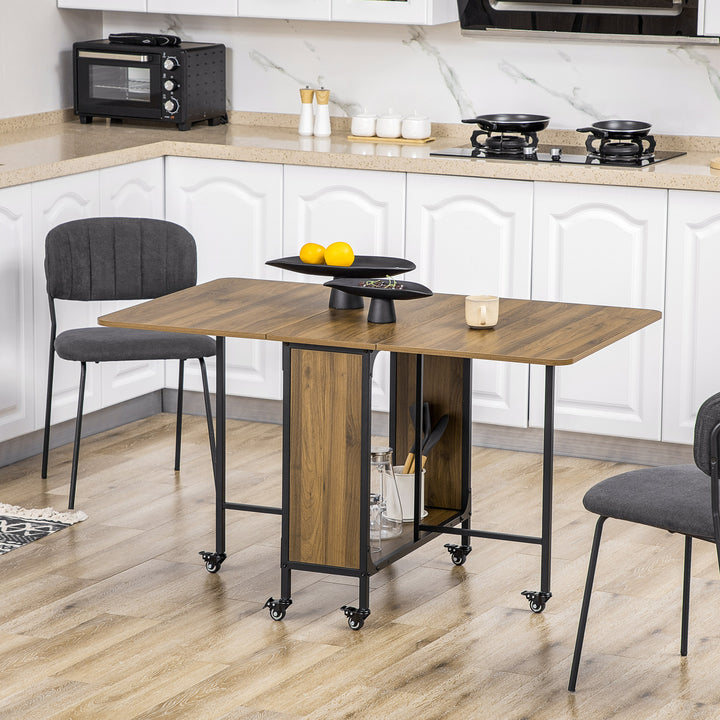 Mesa de Cozinha Dobrável Mesa de Refeição Dobrável com Rodas Laterais Abatíveis e Prateleira Mesa Dobrável para Sala de Jantar 130x80x74 cm Marrom