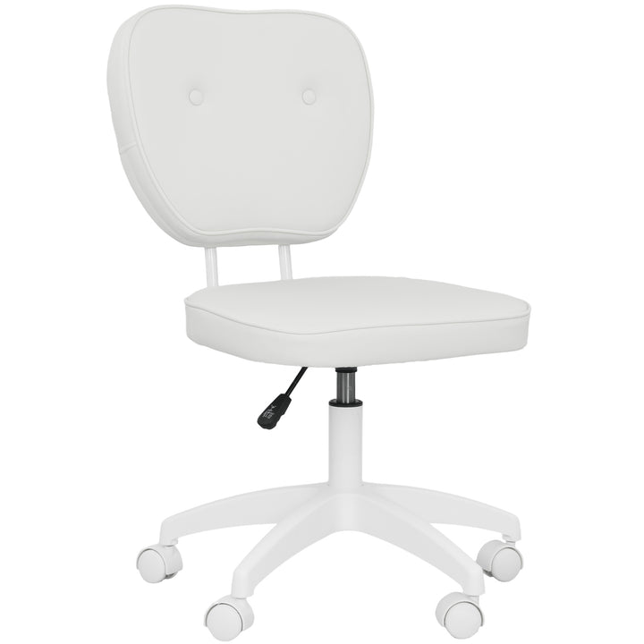 Cadeira de Escritório Estofada em PU Cadeira de Escritório Giratória com Altura Ajustável Sem Braços Carga 120 kg Cadeira de Estudo Dormitório 46x59x82-92 cm Branco
