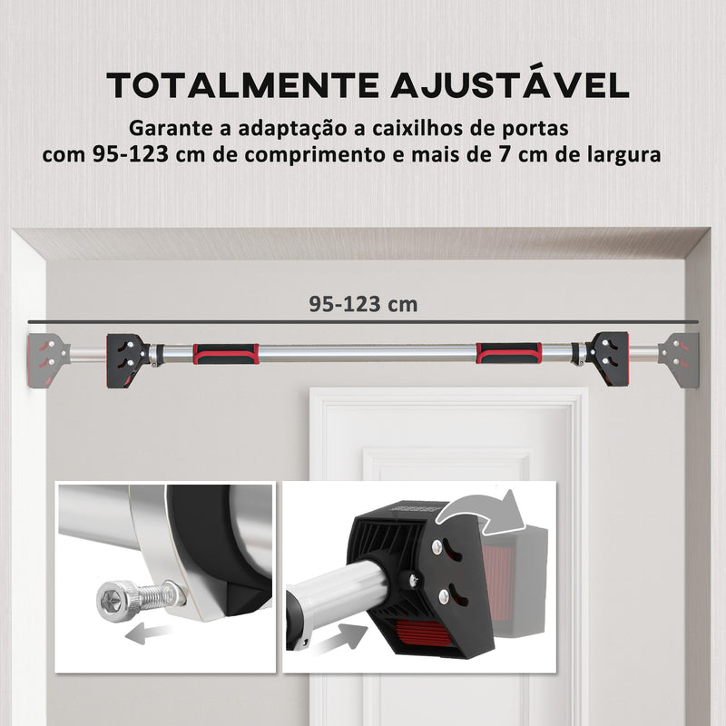 Barra de Elevação para Porta Barra para Fazer Elevações Ajustável de 95 cm a 123 cm Carga 200 kg para Exercícios e Treino em Casa Ginásio Vermelho e Preto