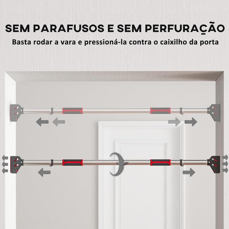 Barra de Elevação para Porta Barra para Fazer Elevações Ajustável de 95 cm a 123 cm Carga 200 kg para Exercícios e Treino em Casa Ginásio Vermelho e Preto