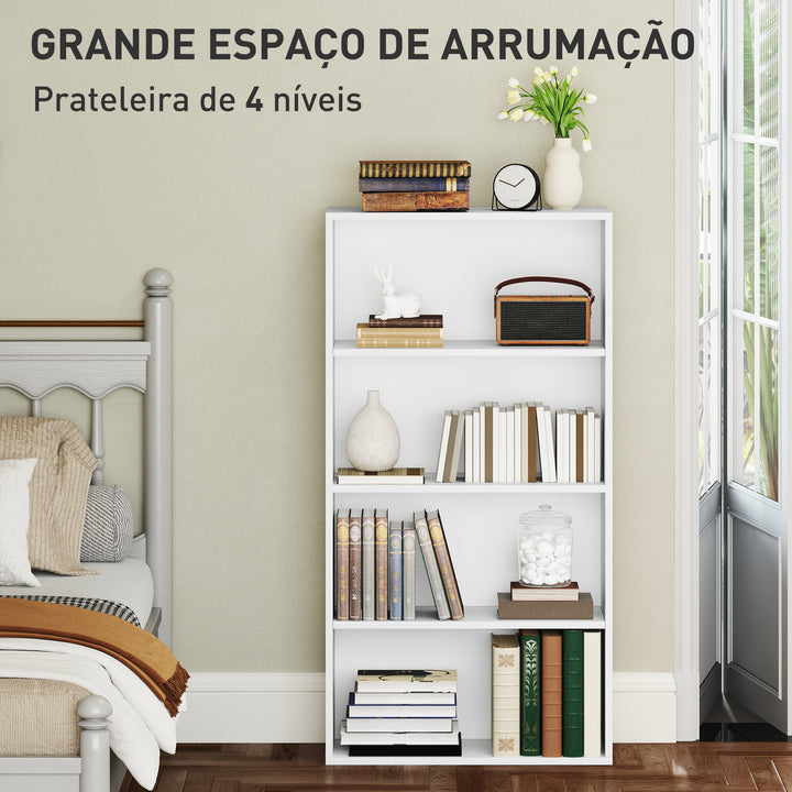 Estante de 4 Níveis Estante para Livros com 2 Prateleiras Ajustáveis para Sala de Estar Escritório Quarto 60x24x115,5 cm Branco
